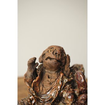 三世 清水六兵衛 羅漢と獅子 置物　P348 