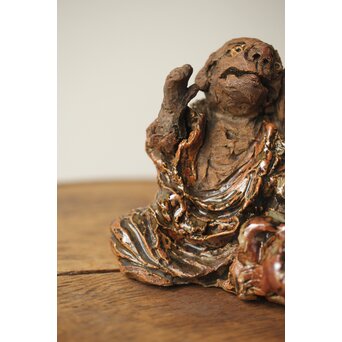 三世 清水六兵衛 羅漢と獅子 置物　P348 