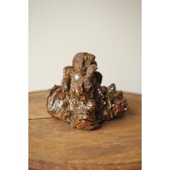 三世 清水六兵衛 羅漢と獅子 置物　P348 