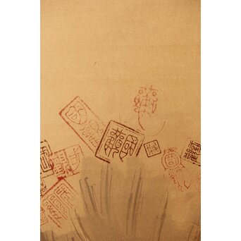 尾竹国観 俵鼠乱落款図 紙本軸装 掛軸　Z410 