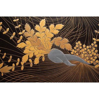 蕪大根蒔絵 角盆　Q330 