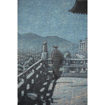 川瀬巴水【京都清水寺】昭和8年 版権 渡邊庄三郎印 木版画 共額装　Z413 