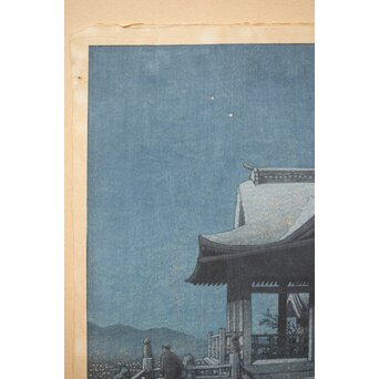 川瀬巴水【京都清水寺】昭和8年 版権 渡邊庄三郎印 木版画 共額装　Z413 