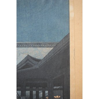 川瀬巴水【京都清水寺】昭和8年 版権 渡邊庄三郎印 木版画 共額装　Z413 