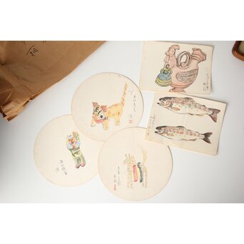 足立源一郎 野外スケッチ道具 パステル画など作品　Z415 