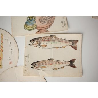 足立源一郎 野外スケッチ道具 パステル画など作品　Z415 