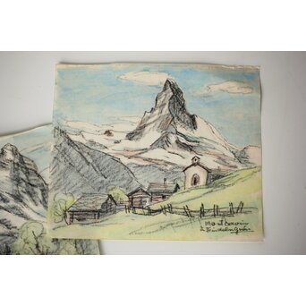 足立源一郎 野外スケッチ道具 パステル画など作品　Z415 