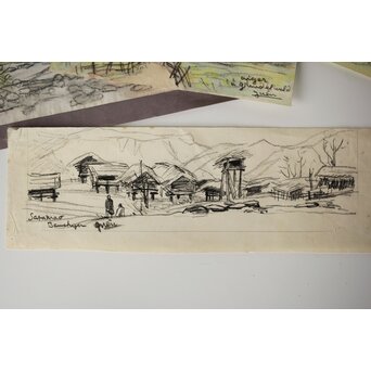 足立源一郎 野外スケッチ道具 パステル画など作品　Z415 