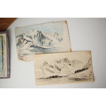 足立源一郎 野外スケッチ道具 パステル画など作品　Z415 