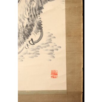 青柳琴僊 虎図 紙本水墨掛軸　Z416 