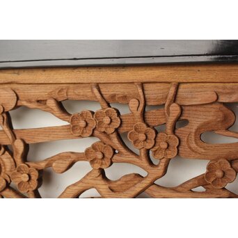 欅彫 花札梅に鶯 寺院木彫欄間 2枚1組　R0307Y 