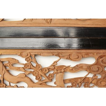 欅彫 花札梅に鶯 寺院木彫欄間 2枚1組　R0307Y 