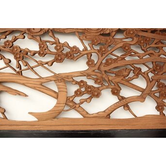 欅彫 花札梅に鶯 寺院木彫欄間 2枚1組　R0307Y 花札がちらほらと