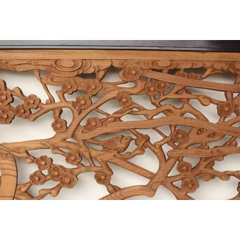 欅彫 花札梅に鶯 寺院木彫欄間 2枚1組　R0307Y 