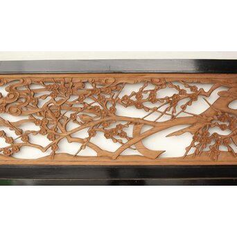 欅彫 花札梅に鶯 寺院木彫欄間 2枚1組　R0307Y 