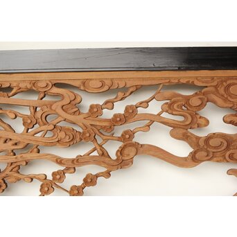 欅彫 花札梅に鶯 寺院木彫欄間 2枚1組　R0307Y 