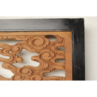 欅彫 花札梅に鶯 寺院木彫欄間 2枚1組　R0307Y 