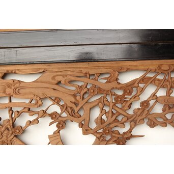 欅彫 花札梅に鶯 寺院木彫欄間 2枚1組　R0307Y 