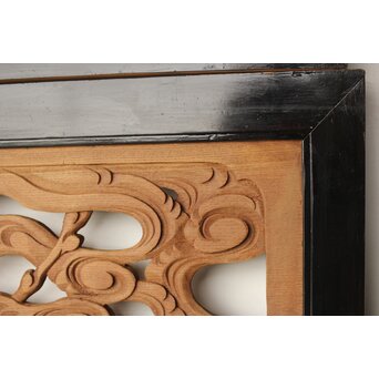 欅彫 花札梅に鶯 寺院木彫欄間 2枚1組　R0307Y 