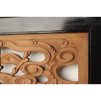 欅彫 花札梅に鶯 寺院木彫欄間 2枚1組　R0307Y 