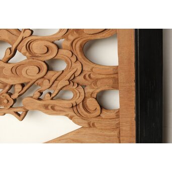 欅彫 花札梅に鶯 寺院木彫欄間 2枚1組　R0307Y 