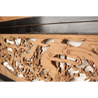 欅彫 花札梅に鶯 寺院木彫欄間 2枚1組　R0307Y 