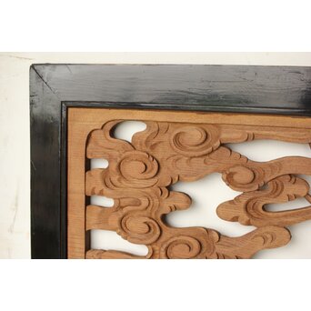 欅彫 花札梅に鶯 寺院木彫欄間 2枚1組　R0307Y 素敵な雲の木彫