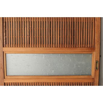 総欅 格子戸 2枚1組　L1094Y レトロなすりガラス