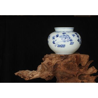 李朝中期 官窯廣州窯 分院里手 染付牡丹文壷【壺中居】解説書/貼紙　P352 