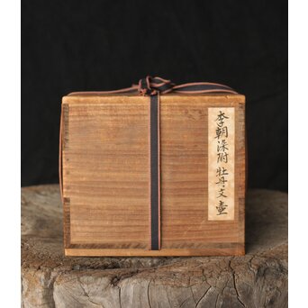 李朝中期 官窯廣州窯 分院里手 染付牡丹文壷【壺中居】解説書/貼紙　P352 