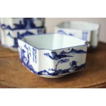 初代 清風与平 図替わり 向付 五客 染付 青花　P355 