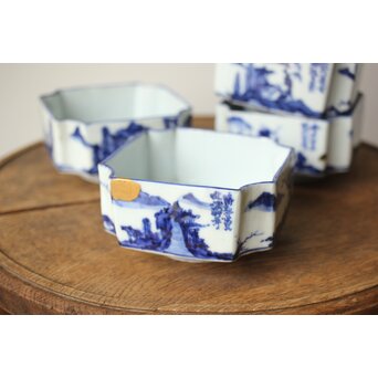 初代 清風与平 図替わり 向付 五客 染付 青花　P355 