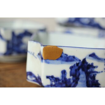 初代 清風与平 図替わり 向付 五客 染付 青花　P355 