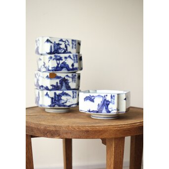 初代 清風与平 図替わり 向付 五客 染付 青花　P355