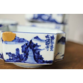 初代 清風与平 図替わり 向付 五客 染付 青花　P355 