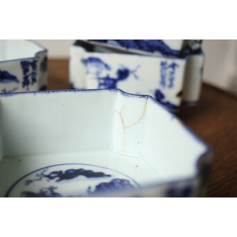 初代 清風与平 図替わり 向付 五客 染付 青花　P355 