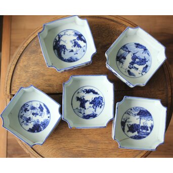 初代 清風与平 図替わり 向付 五客 染付 青花　P355 