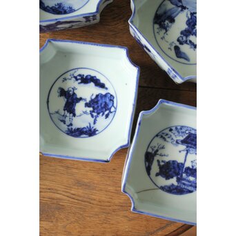 初代 清風与平 図替わり 向付 五客 染付 青花　P355 