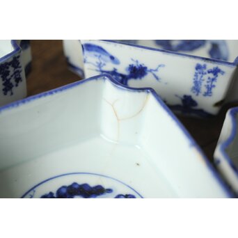 初代 清風与平 図替わり 向付 五客 染付 青花　P355 