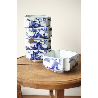 初代 清風与平 図替わり 向付 五客 染付 青花　P355 