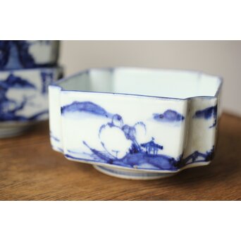 初代 清風与平 図替わり 向付 五客 染付 青花　P355 