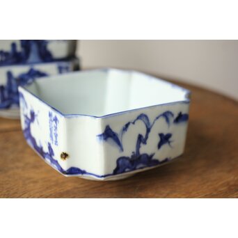 初代 清風与平 図替わり 向付 五客 染付 青花　P355 