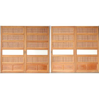 総欅 格子戸 4枚1組　L1095Y 4枚並べて　ウラ　障子枠有