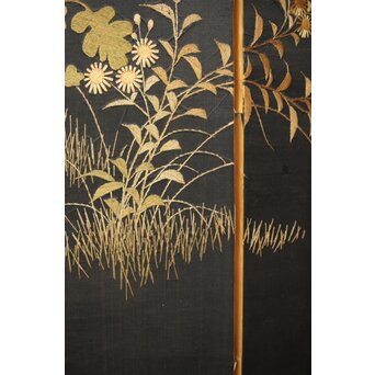 明治刺繍屏風　Z418 