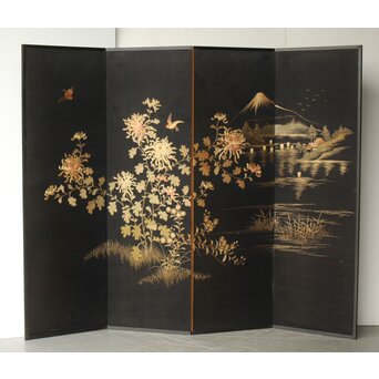 明治刺繍屏風　Z418