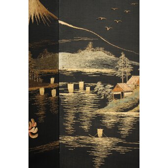 明治刺繍屏風　Z418 