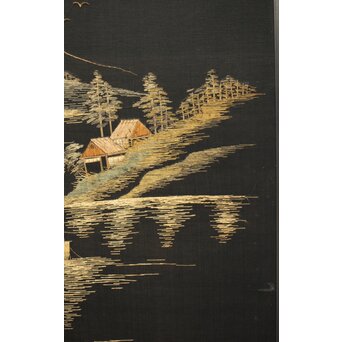 明治刺繍屏風　Z418 