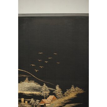 明治刺繍屏風　Z418 