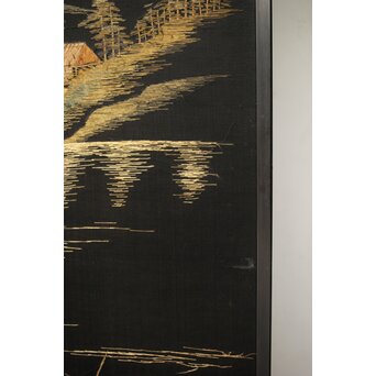 明治刺繍屏風　Z418 