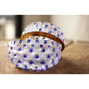 江戸切子 堀口硝子 須田秀石 瑠璃被 籠目紋 蓋物/棗 共箱　Y044 